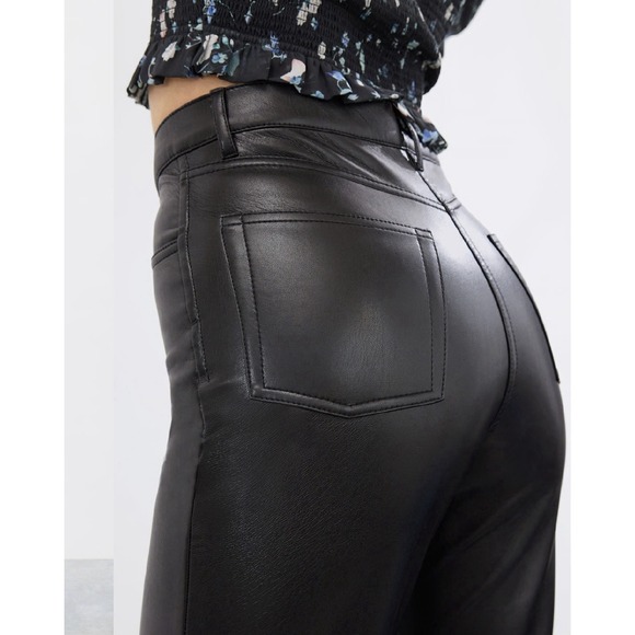 Aritzia Wilfred Black Cropped Melina High Rise Vegan Leather Pants Size 00 Biker - Picture 3 of 13